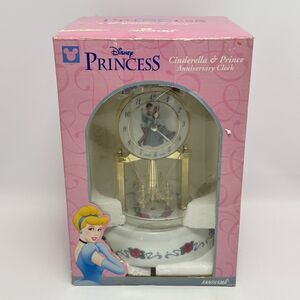 Disney Princess Cinderella & Prince Anniversary Clock, Glass Dome Porcelain Base